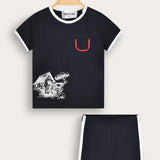 Set with a country house pattern - Navy