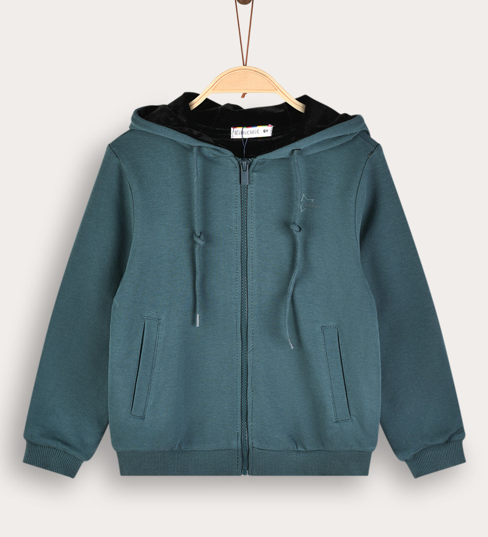 ג'קט קפוצ'ון בטנת קטיפה - טורקיז | בנים | קידישיק | תמונה 1