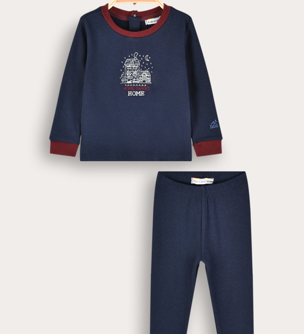 פיג'מת ריב עם הדפס - נייבי | יוניסקס בייבי | קידישיק | תמונה 1