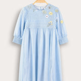 Tulle dress with floral embroidery - light blue