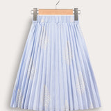 Striped skirt with leaf embroidery - light blue