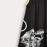 Country house pattern saree - black