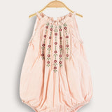 Overalls with floral embroidery - peach