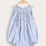 Overalls with floral embroidery - light blue
