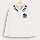 Boy's shirt with crochet square - R-sleeve - white