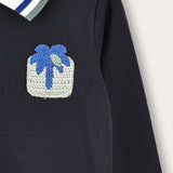 Boy's shirt with crochet square - R-sleeve - Navy