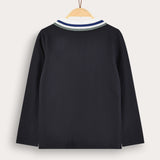 Boy's shirt with crochet square - R-sleeve - Navy