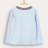Boy's shirt with crochet square - R-sleeve - blue