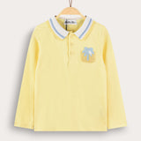Boy's shirt with crochet square - R-sleeve - yellow