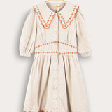 Linen dress with floral embroidery - beige