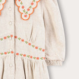 Linen dress with floral embroidery - beige