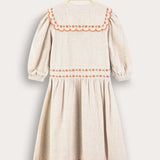 Linen dress with floral embroidery - beige