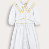 Linen dress with floral embroidery - yellow