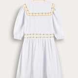 Linen dress with floral embroidery - yellow