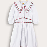Linen dress with floral embroidery - pink