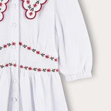 Linen dress with floral embroidery - pink