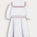Linen dress with floral embroidery - pink