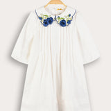 Pleated dress with a designed collar - cream