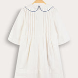 Pleated dress with a designed collar - cream