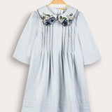 Pleated dress with a designed collar - light blue