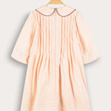 Pleated dress with a designed collar - peach