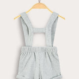 Waffle pants with suspenders - light blue