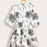 Floral dress with wide sleeves - black