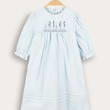Gathered dress with wave detail - light blue