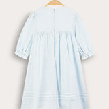 Gathered dress with wave detail - light blue