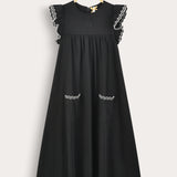 Robe with muslin sleeves - black/white