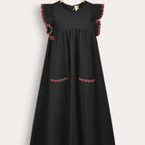 Robe with muslin sleeves - black/red