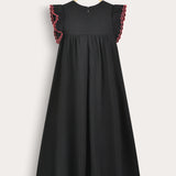 Robe with muslin sleeves - black/red