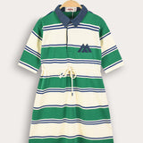 Striped dress with collar - green