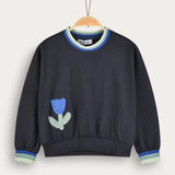 Girl's shirt with crocheted flower - Navy