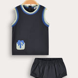 Baby set with crochet square - Navy