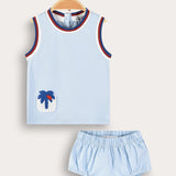 Baby set with crochet square - blue
