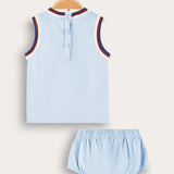 Baby set with crochet square - blue