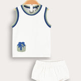 Baby set with crochet square - white