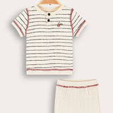 Striped set with embroidery - cream
