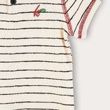 Striped set with embroidery - cream