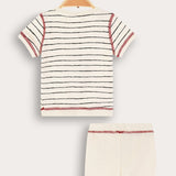 Striped set with embroidery - cream
