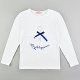 Girls' Shirt with Keyhole and Bow - Cream