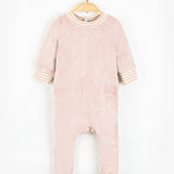 Babygrow velour+frosted stripe finish - pink