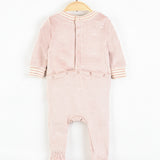 Babygrow velour+frosted stripe finish - pink