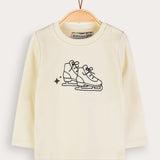 Girls' Ice Skating Ribbed T-Shirt - Beige