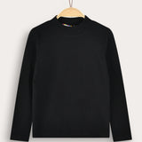 Half-turtleneck Rib Transition Shirt - Black