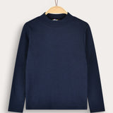 Ribbed Half-Turtleneck Top - Navy