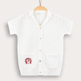 Knitted shirt with crochet - red