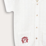 Knitted shirt with crochet - red