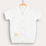 Knitted shirt with crochet - yellow